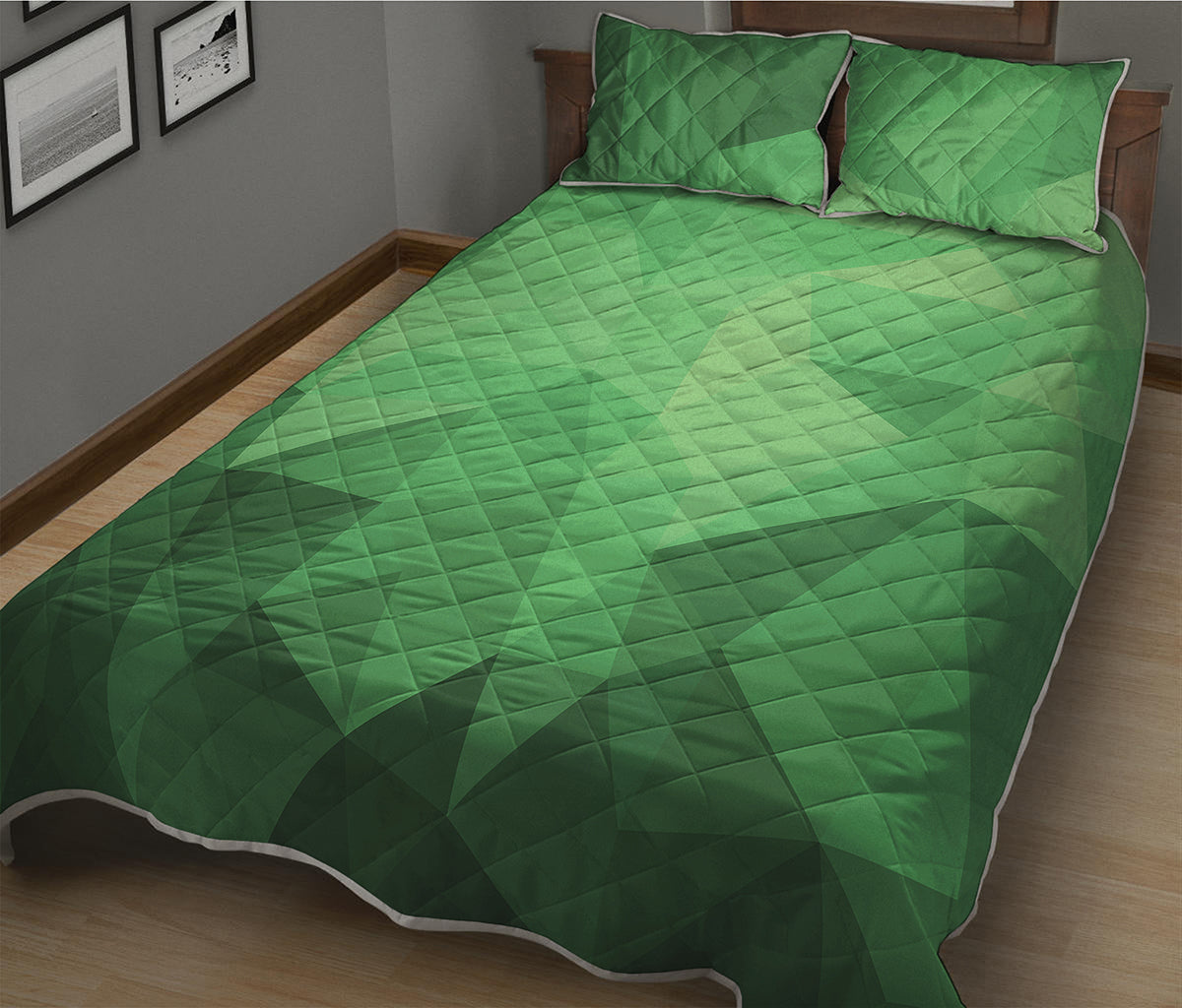 Green Polygonal Geometric Print Quilt Bed Set