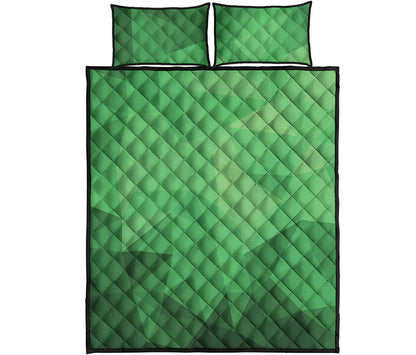 Green Polygonal Geometric Print Quilt Bed Set