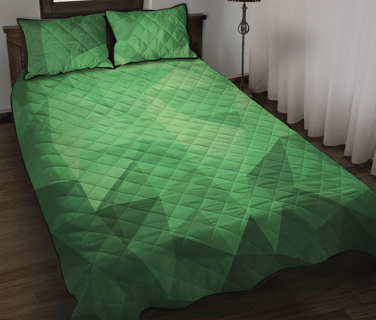 Green Polygonal Geometric Print Quilt Bed Set