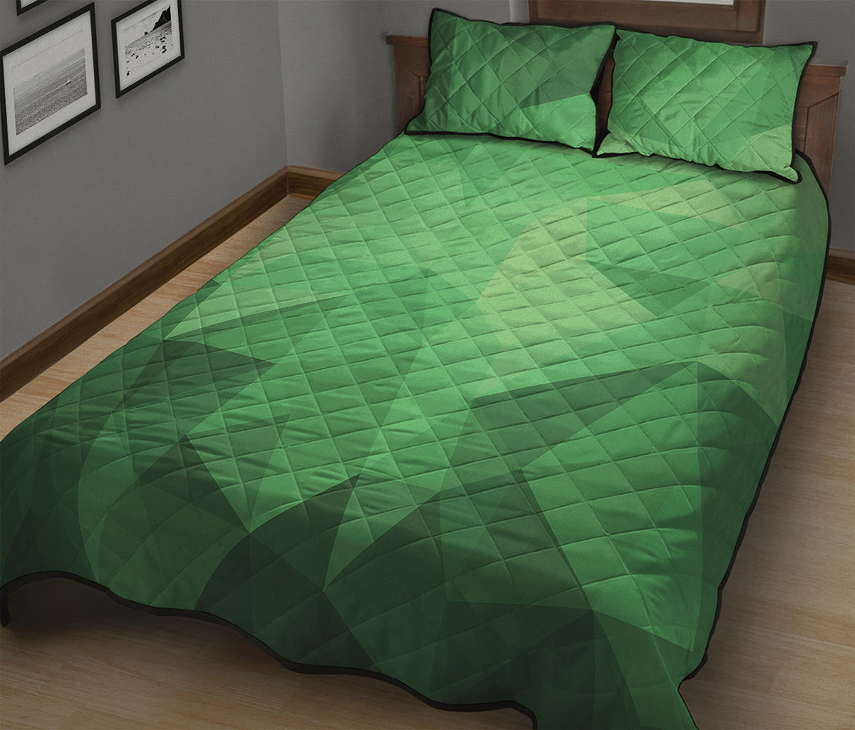 Green Polygonal Geometric Print Quilt Bed Set