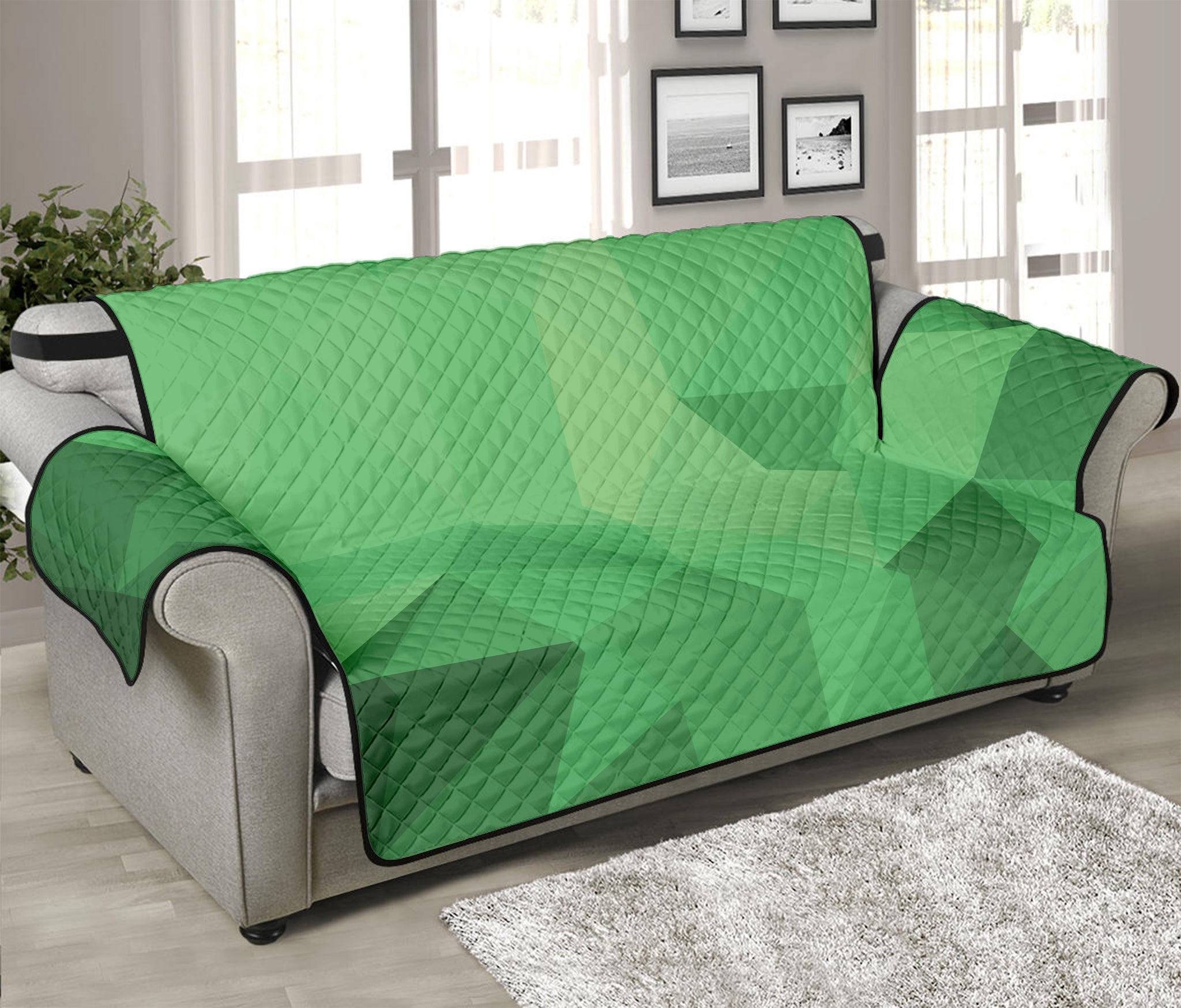 Green Polygonal Geometric Print Sofa Protector