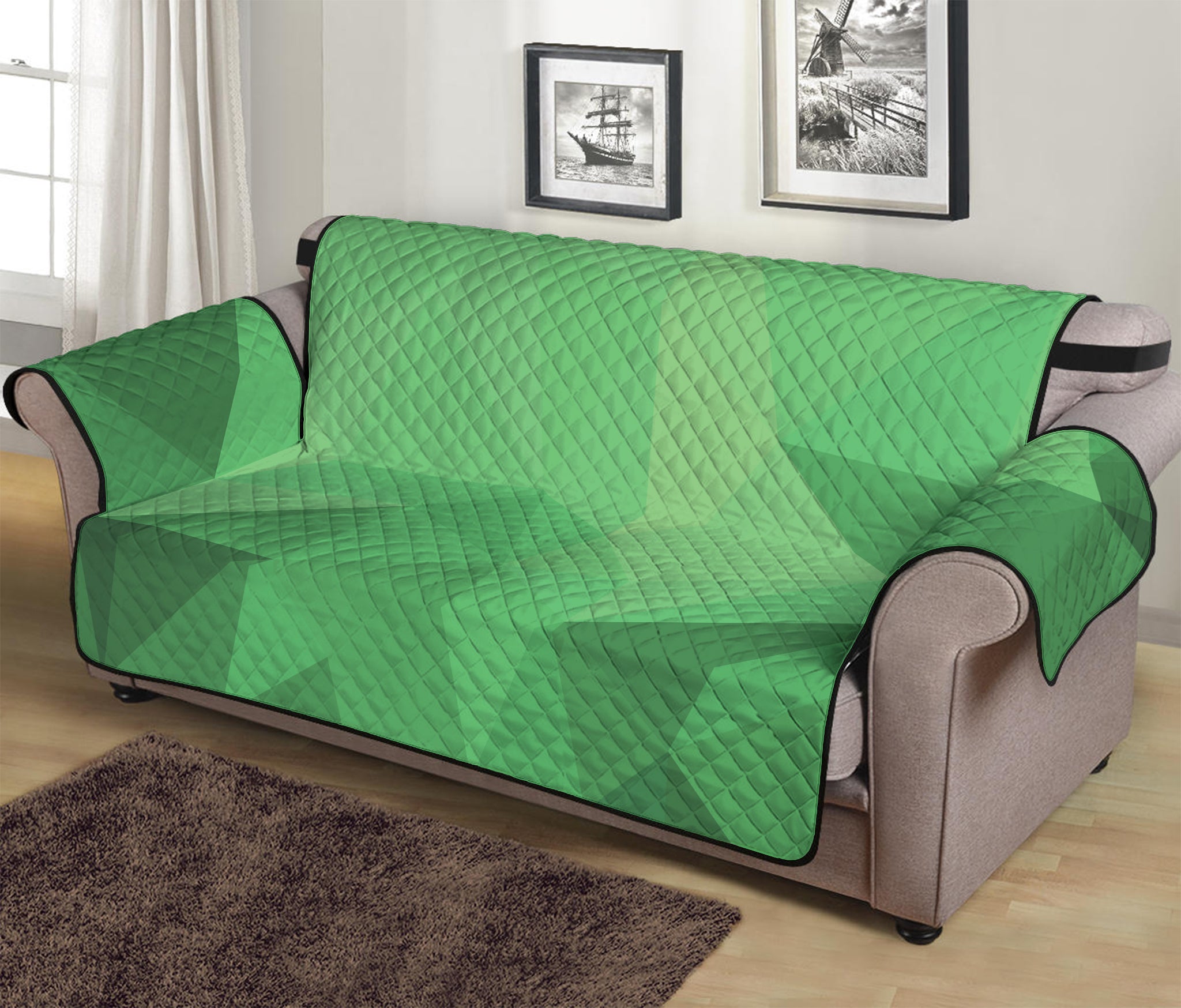 Green Polygonal Geometric Print Sofa Protector