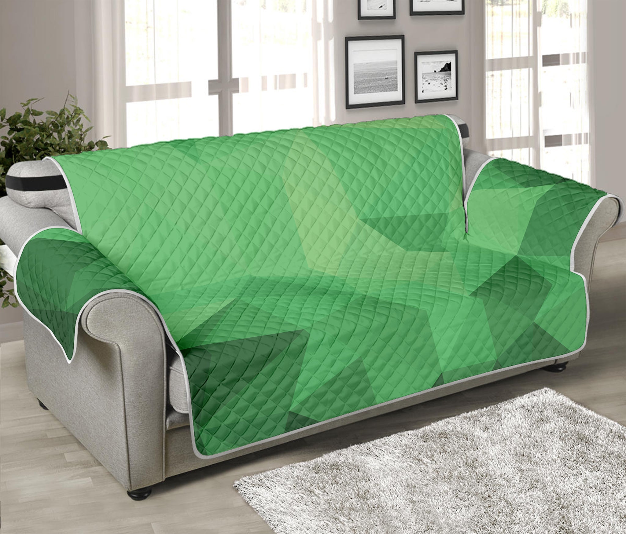 Green Polygonal Geometric Print Sofa Protector