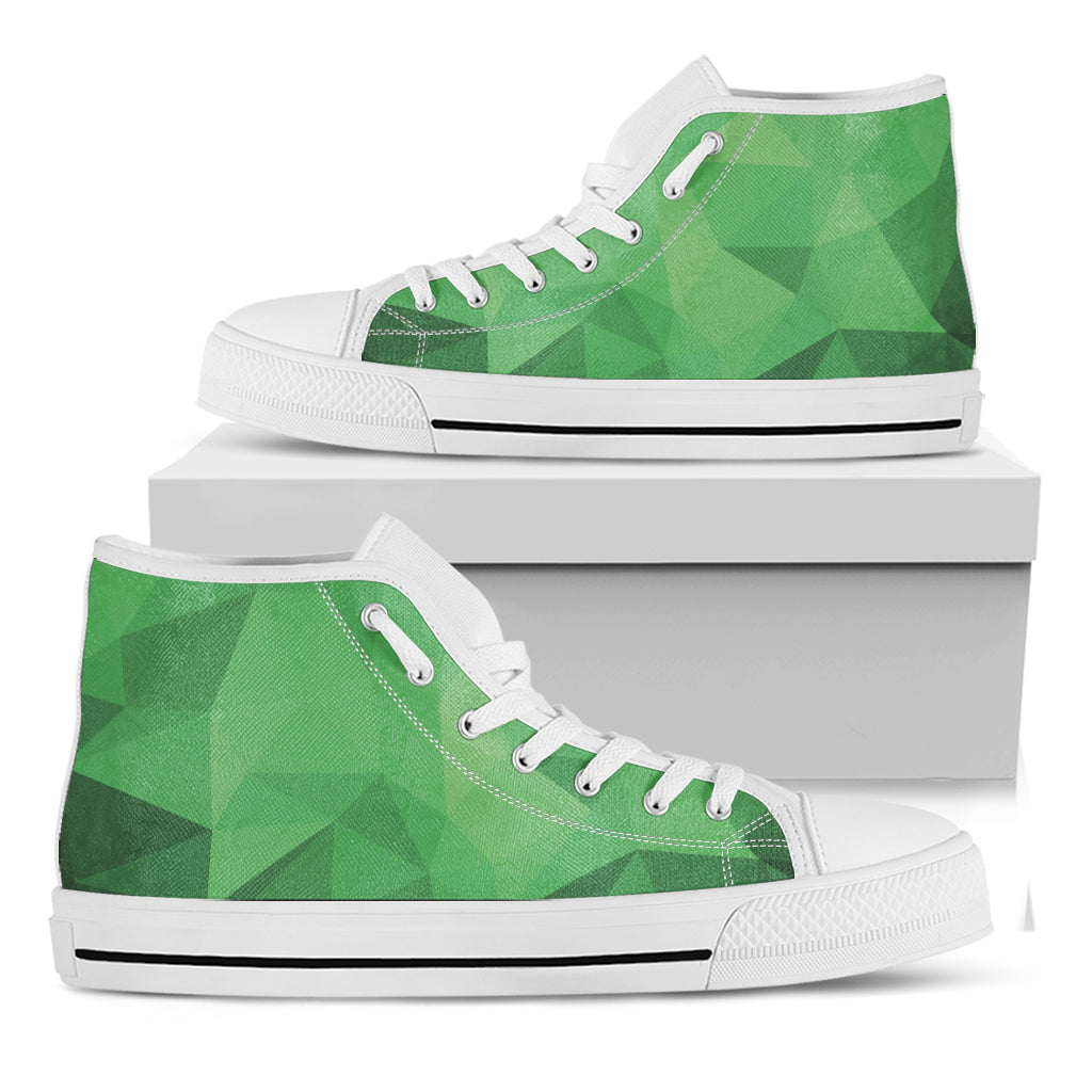 Green Polygonal Geometric Print White High Top Shoes