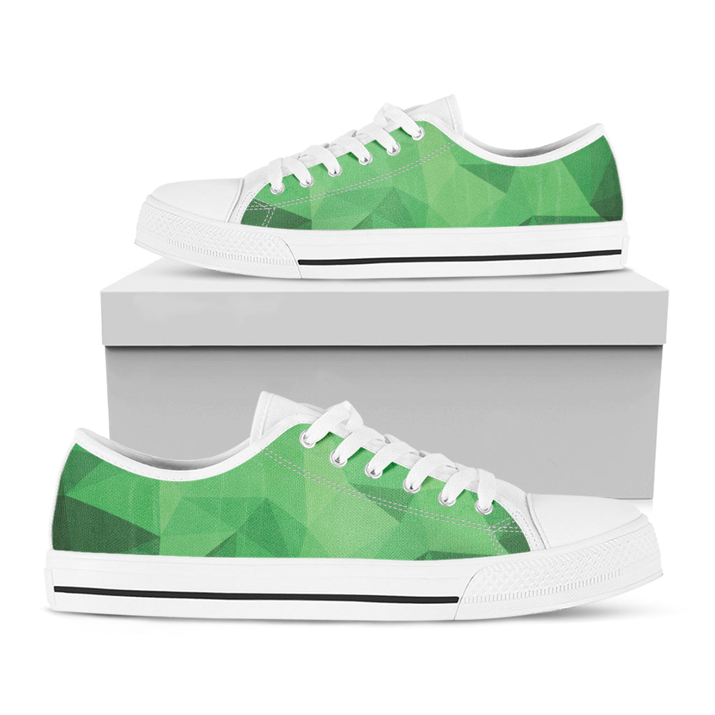 Green Polygonal Geometric Print White Low Top Shoes