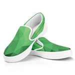Green Polygonal Geometric Print White Slip On Shoes