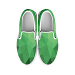 Green Polygonal Geometric Print White Slip On Shoes