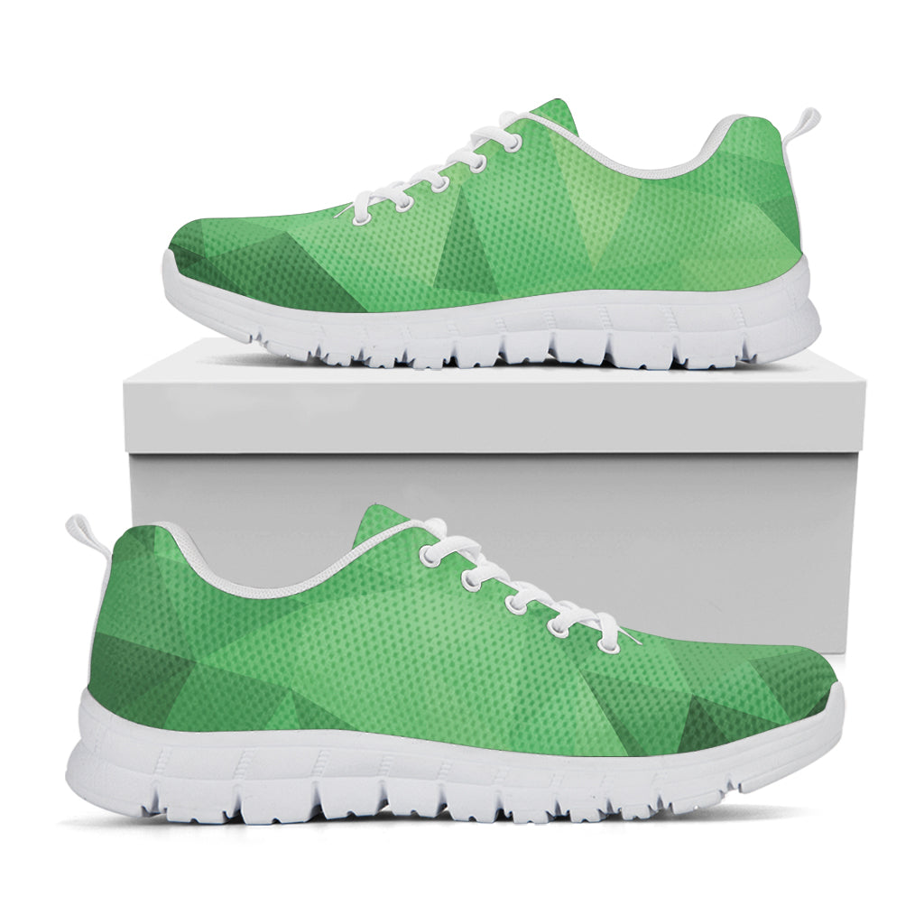 Green Polygonal Geometric Print White Sneakers