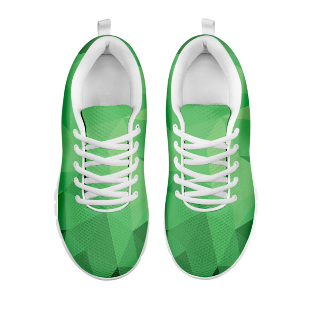 Green Polygonal Geometric Print White Sneakers