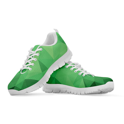 Green Polygonal Geometric Print White Sneakers