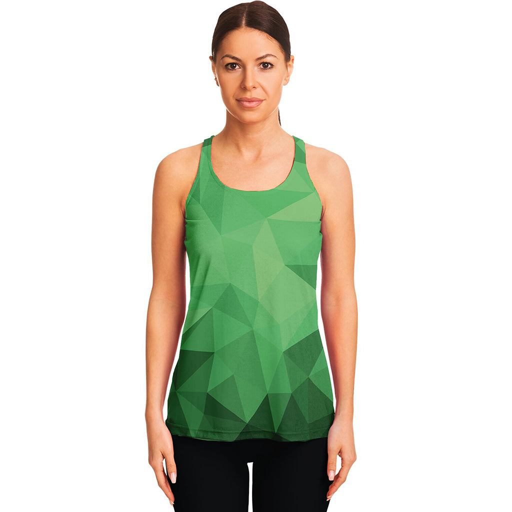 Green Polygonal Geometric Print Women's Racerback Tank Top