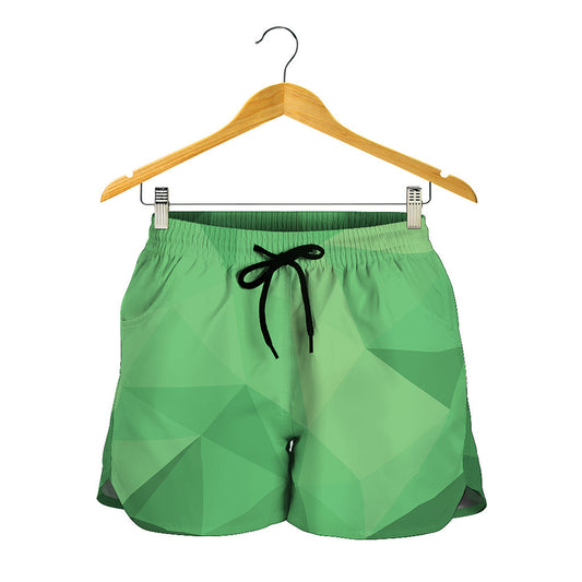 Green Polygonal Geometric Print Women's Shorts