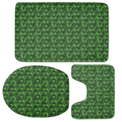Green Pot Leaf Pattern Print 3 Piece Bath Mat Set