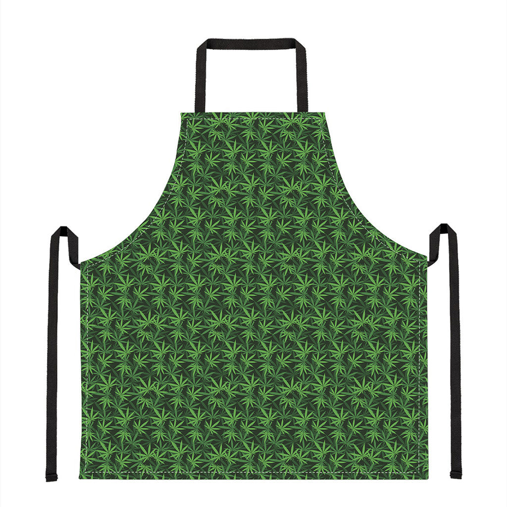 Green Pot Leaf Pattern Print Apron