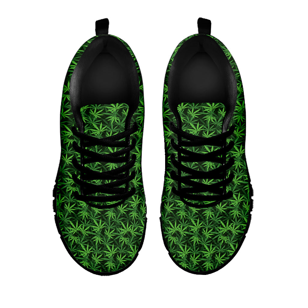 Green Pot Leaf Pattern Print Black Sneakers