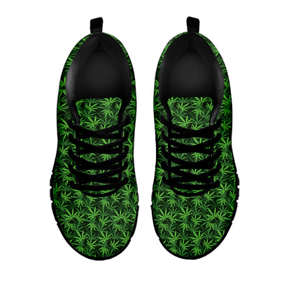 Green Pot Leaf Pattern Print Black Sneakers