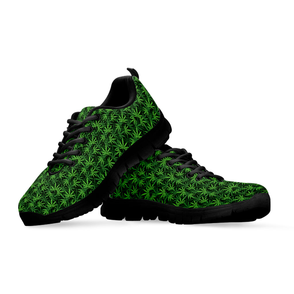 Green Pot Leaf Pattern Print Black Sneakers