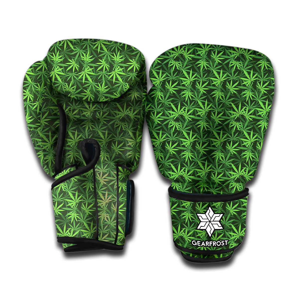 Green Pot Leaf Pattern Print Boxing Gloves