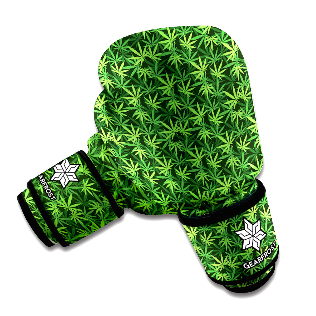 Green Pot Leaf Pattern Print Boxing Gloves