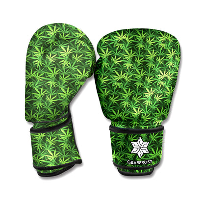 Green Pot Leaf Pattern Print Boxing Gloves
