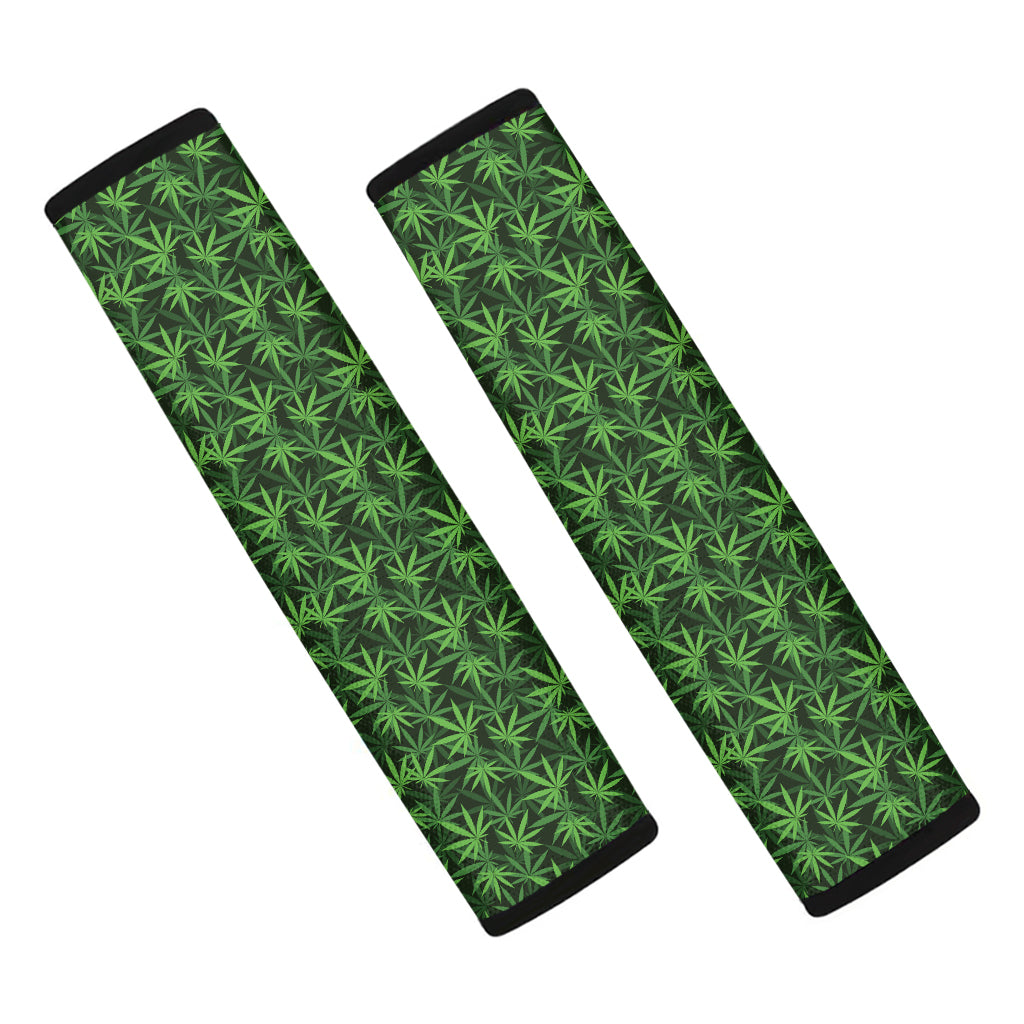 Green Pot Leaf Pattern Print Car Seat Belt Covers