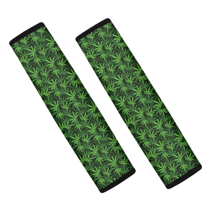 Green Pot Leaf Pattern Print Car Seat Belt Covers