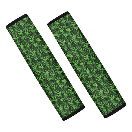 Green Pot Leaf Pattern Print Car Seat Belt Covers