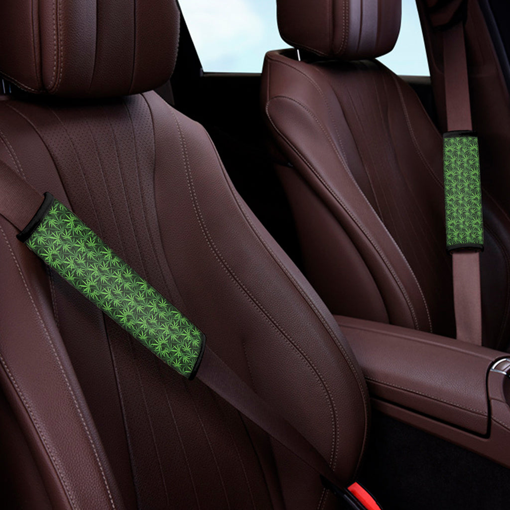 Green Pot Leaf Pattern Print Car Seat Belt Covers