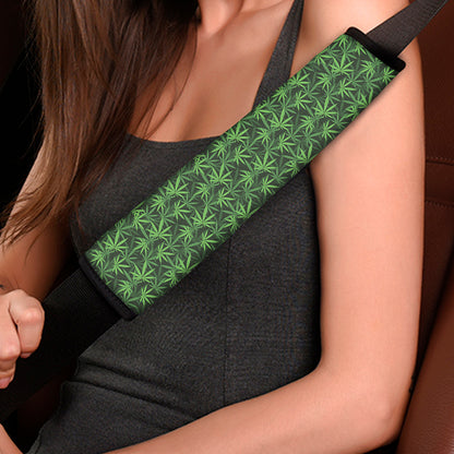 Green Pot Leaf Pattern Print Car Seat Belt Covers