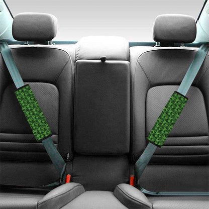 Green Pot Leaf Pattern Print Car Seat Belt Covers