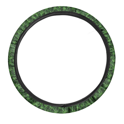 Green Pot Leaf Pattern Print Car Steering Wheel Cover