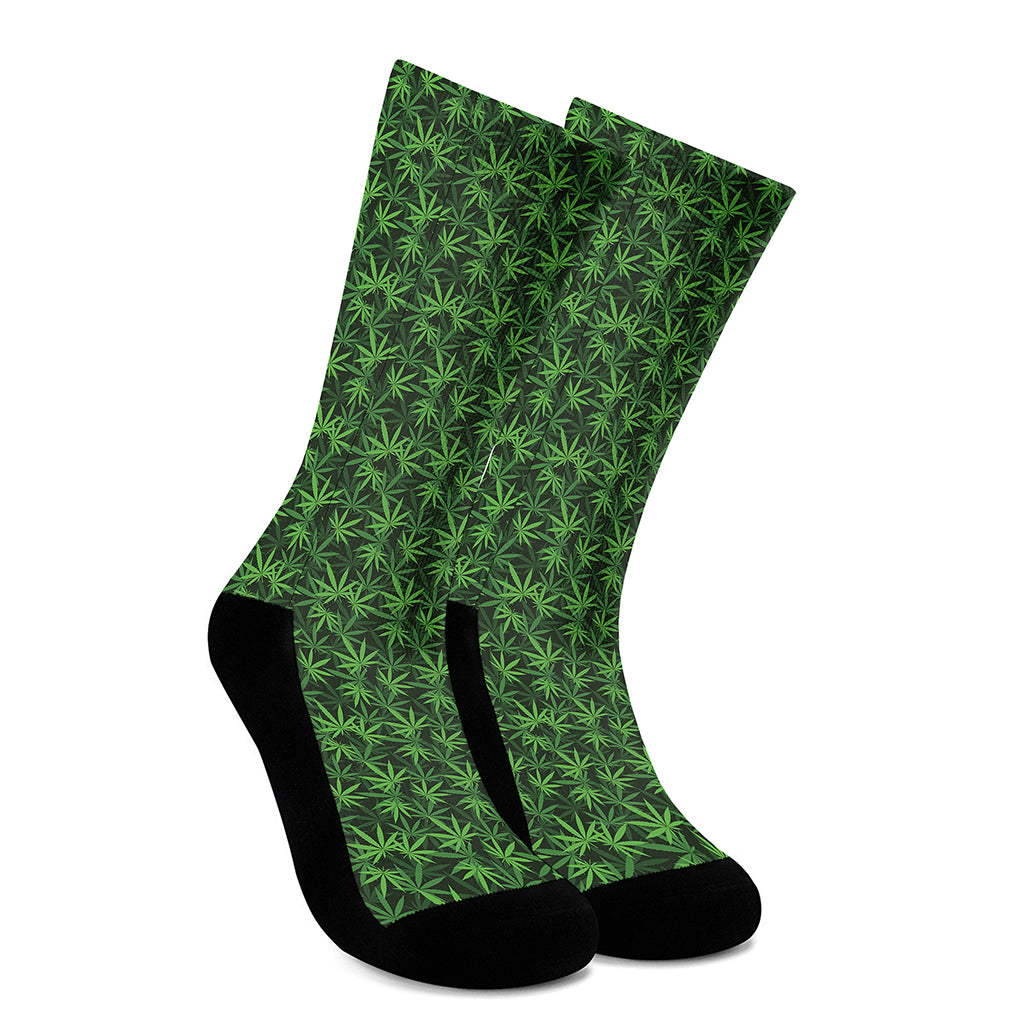 Green Pot Leaf Pattern Print Crew Socks