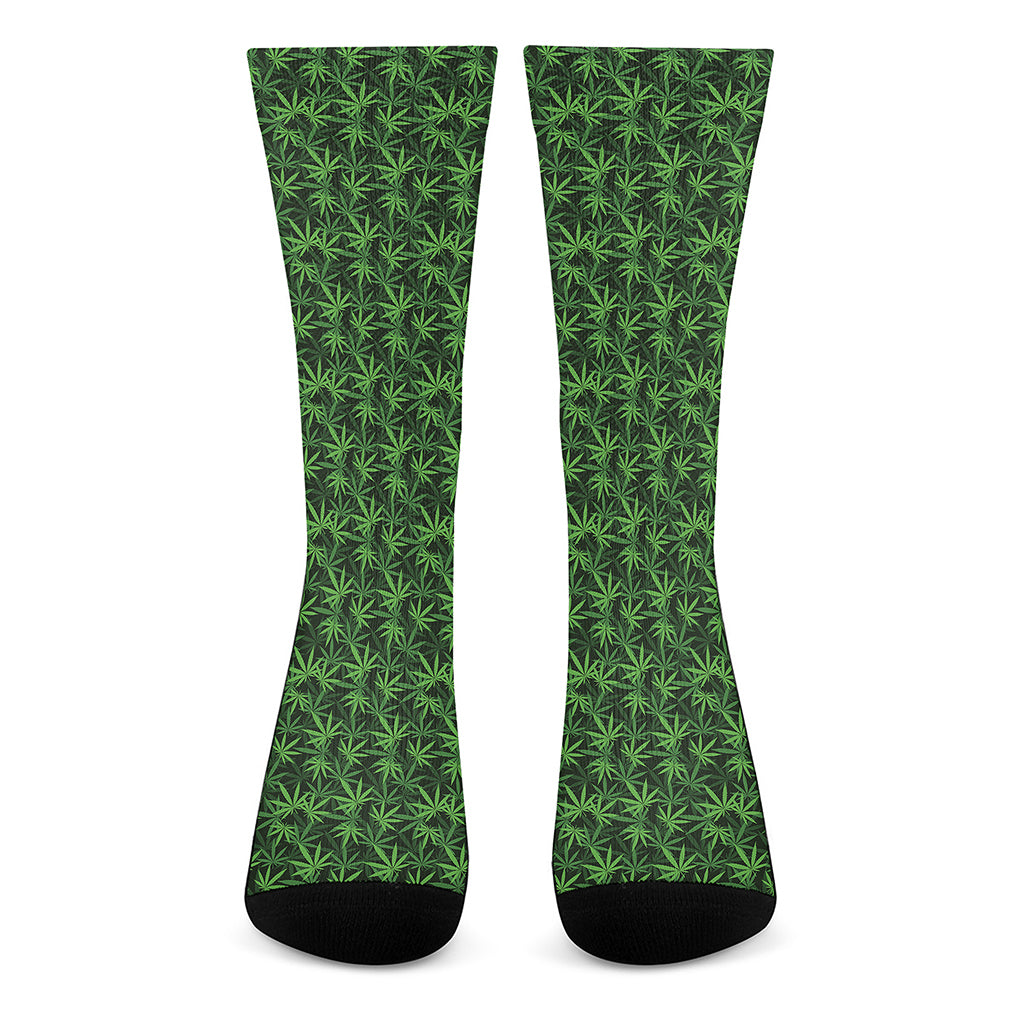Green Pot Leaf Pattern Print Crew Socks