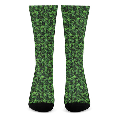 Green Pot Leaf Pattern Print Crew Socks