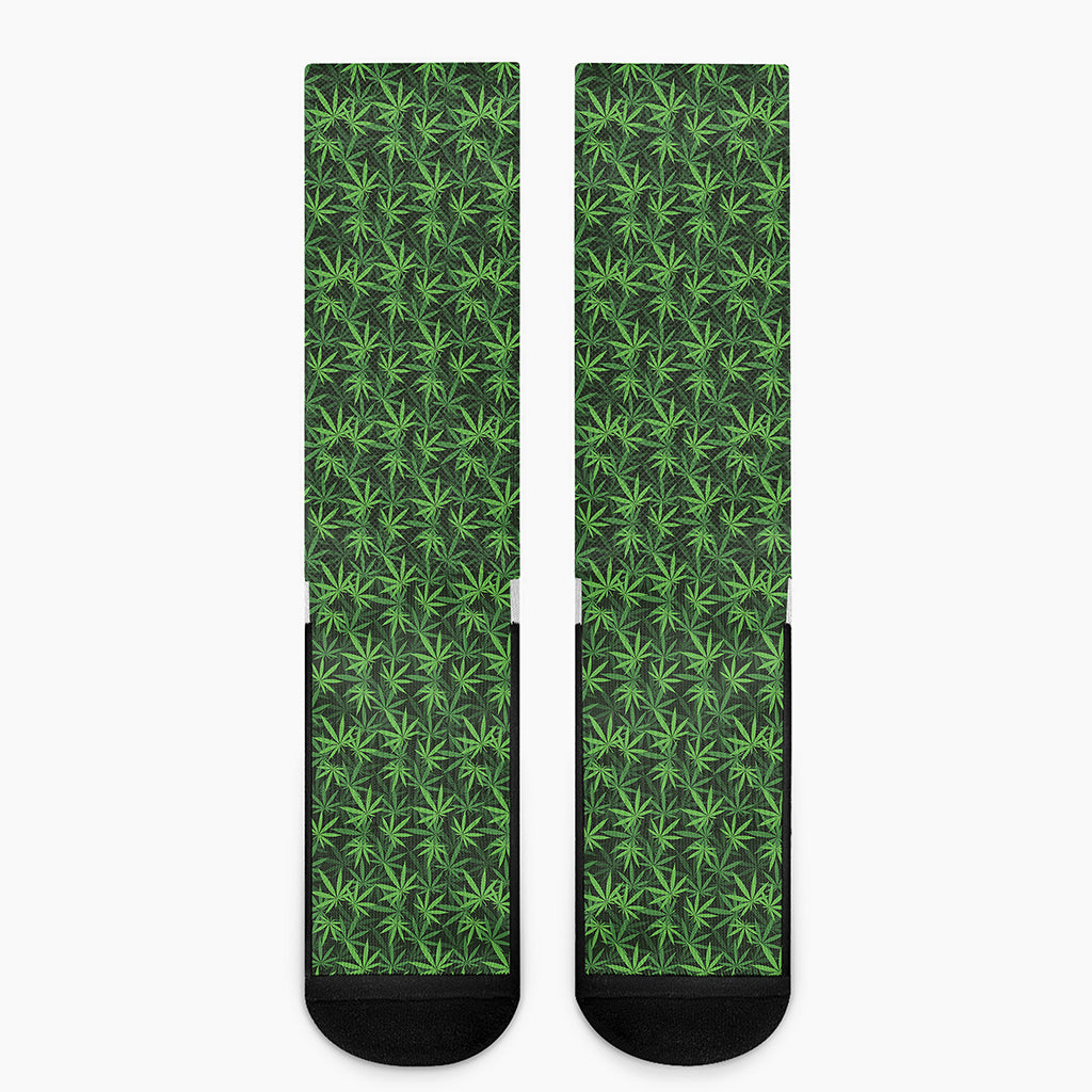 Green Pot Leaf Pattern Print Crew Socks