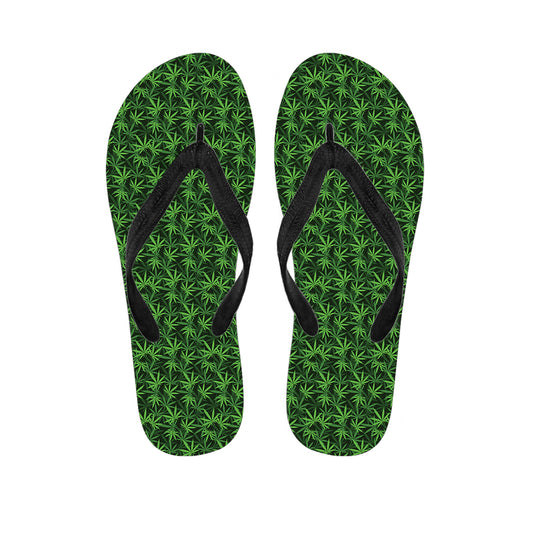 Green Pot Leaf Pattern Print Flip Flops