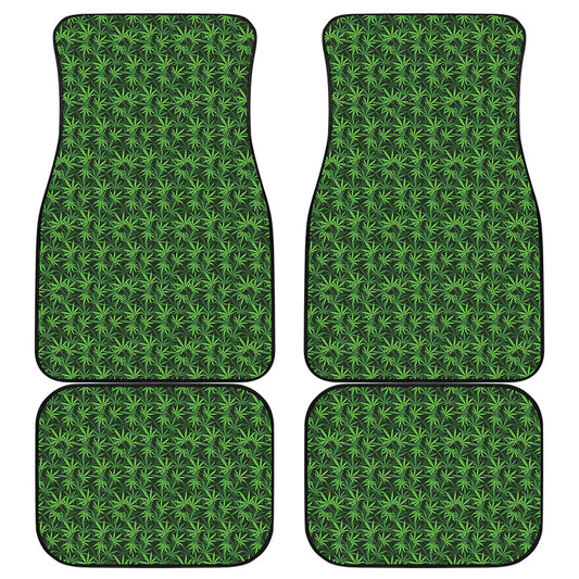 Green Pot Leaf Pattern Print Front and Back Car Floor Mats