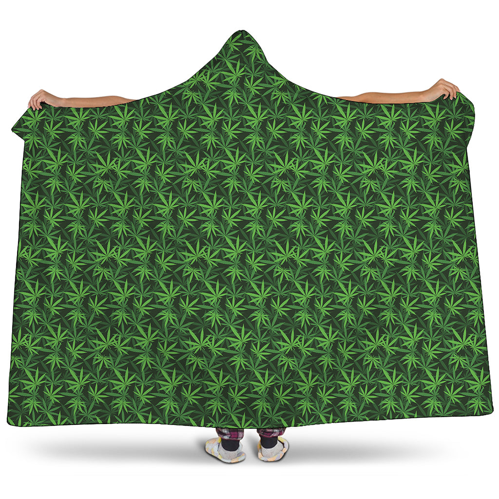Green Pot Leaf Pattern Print Hooded Blanket