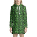 Green Pot Leaf Pattern Print Pullover Hoodie Dress
