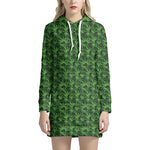 Green Pot Leaf Pattern Print Hoodie Dress