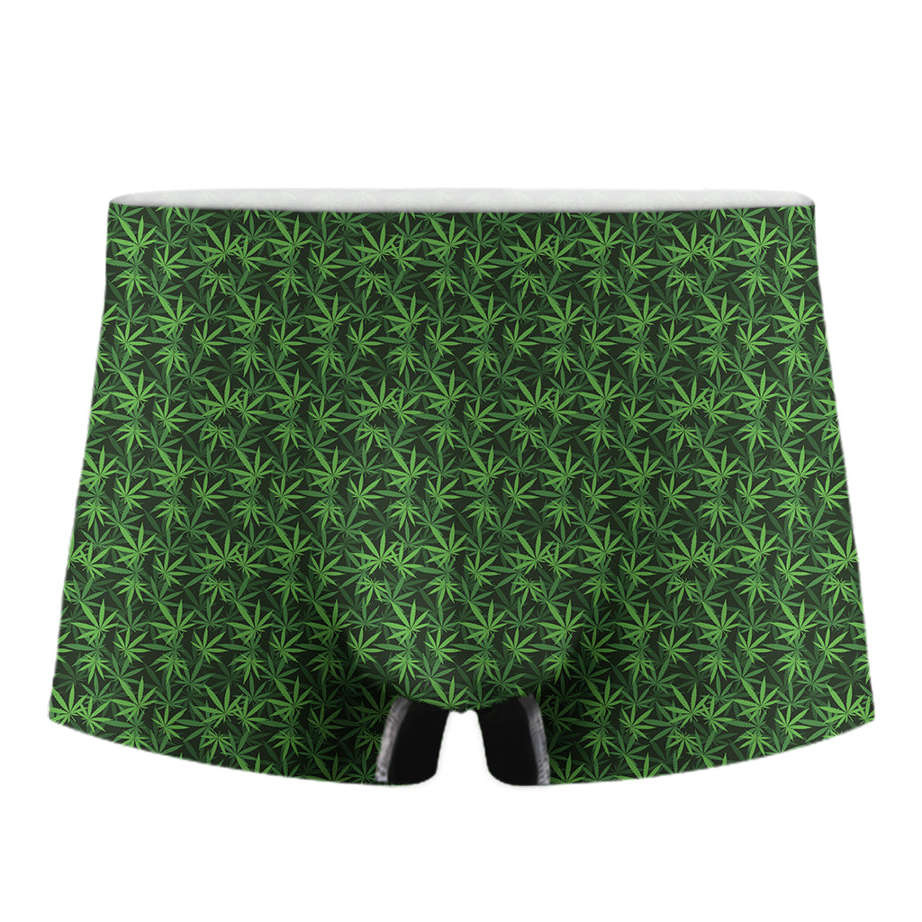 Green Pot Leaf Pattern Print Men's Boxer Briefs