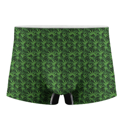 Green Pot Leaf Pattern Print Men's Boxer Briefs