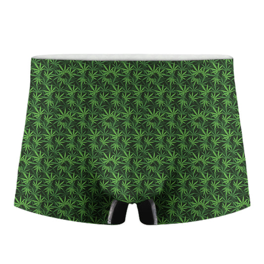 Green Pot Leaf Pattern Print Men's Boxer Briefs