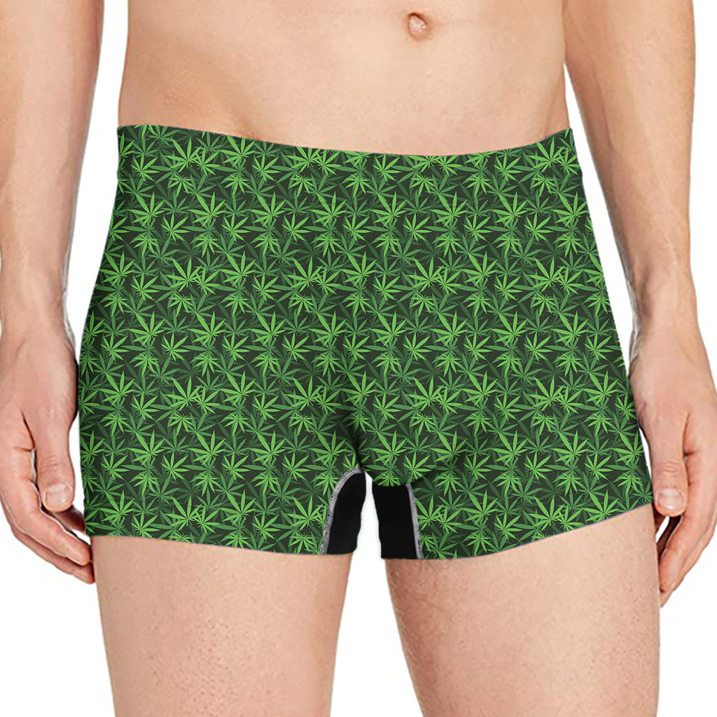 Green Pot Leaf Pattern Print Men's Boxer Briefs