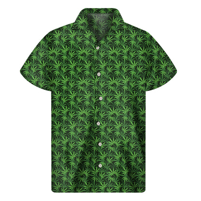 Green Pot Leaf Pattern Print Men's Short Sleeve Shirt