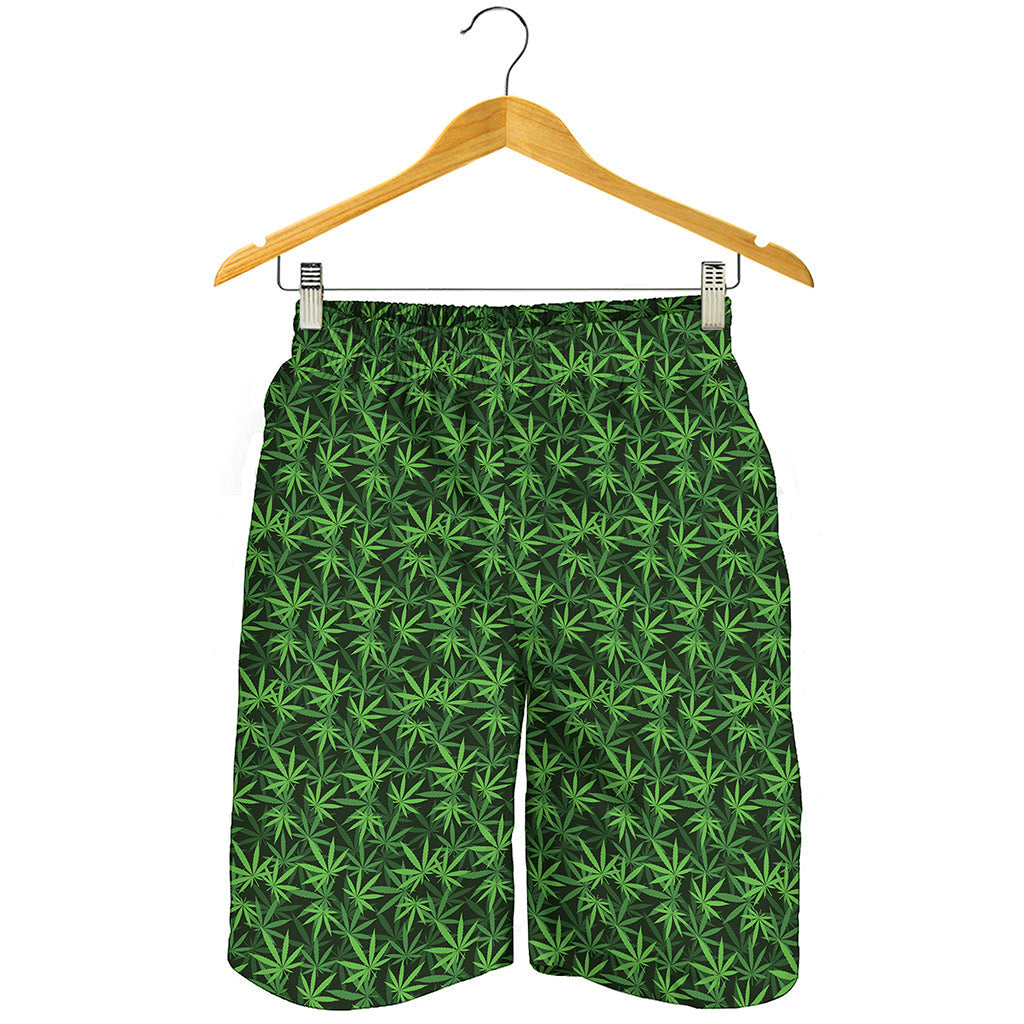 Green Pot Leaf Pattern Print Men's Shorts