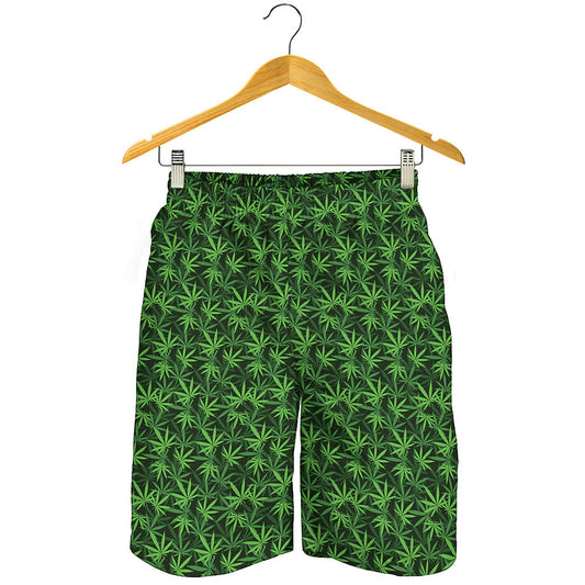 Green Pot Leaf Pattern Print Men's Shorts