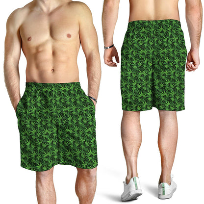 Green Pot Leaf Pattern Print Men's Shorts