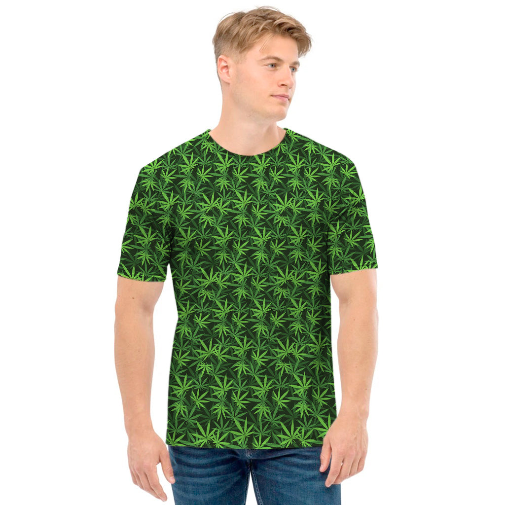 Green Pot Leaf Pattern Print Men's T-Shirt