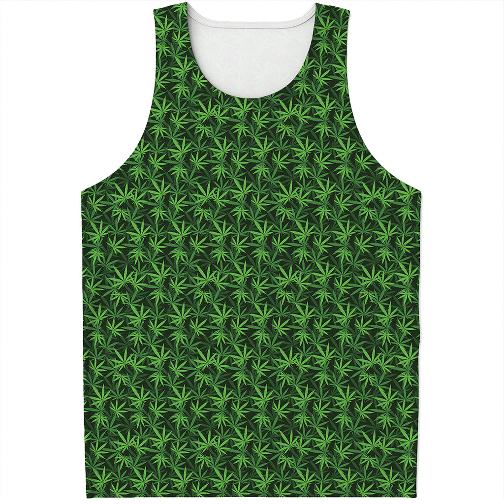 Green Pot Leaf Pattern Print Men's Tank Top